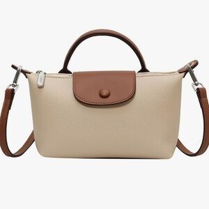 Designer look Top handle mini tote Cream and Brown Handbag crossbody